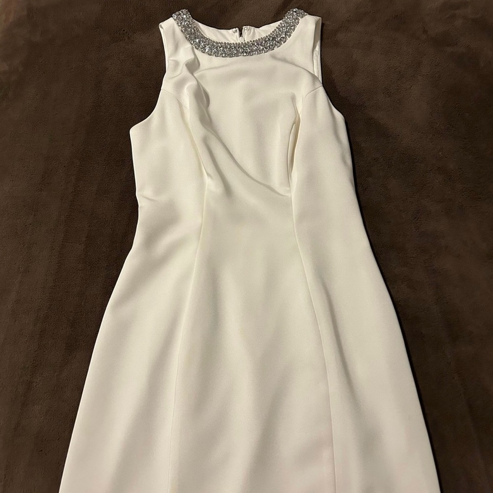 Ieena for Mac Duggar jeweled neck mini dress